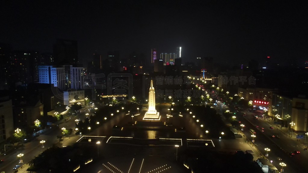 航拍江西南昌八一广场八一纪念塔夜景