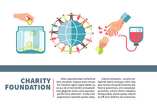 献血者慈善和捐赠基金海报或社会组织的人类帮助基金会.