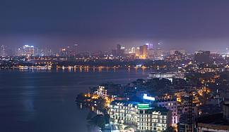 越南河内市中心的空中俯视图.亚洲科技智慧城市的金融区和商业中心.