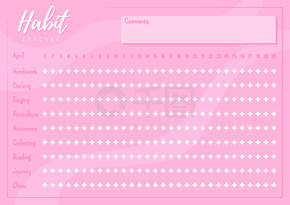 習慣跟蹤器創意規劃器頁面設計。家務組織清單。一個月的日常。粉紅色任務列表子彈日記顏色表。可打印的日記布局。筆記本矢量模板。習慣跟蹤器創意規劃器頁面設計