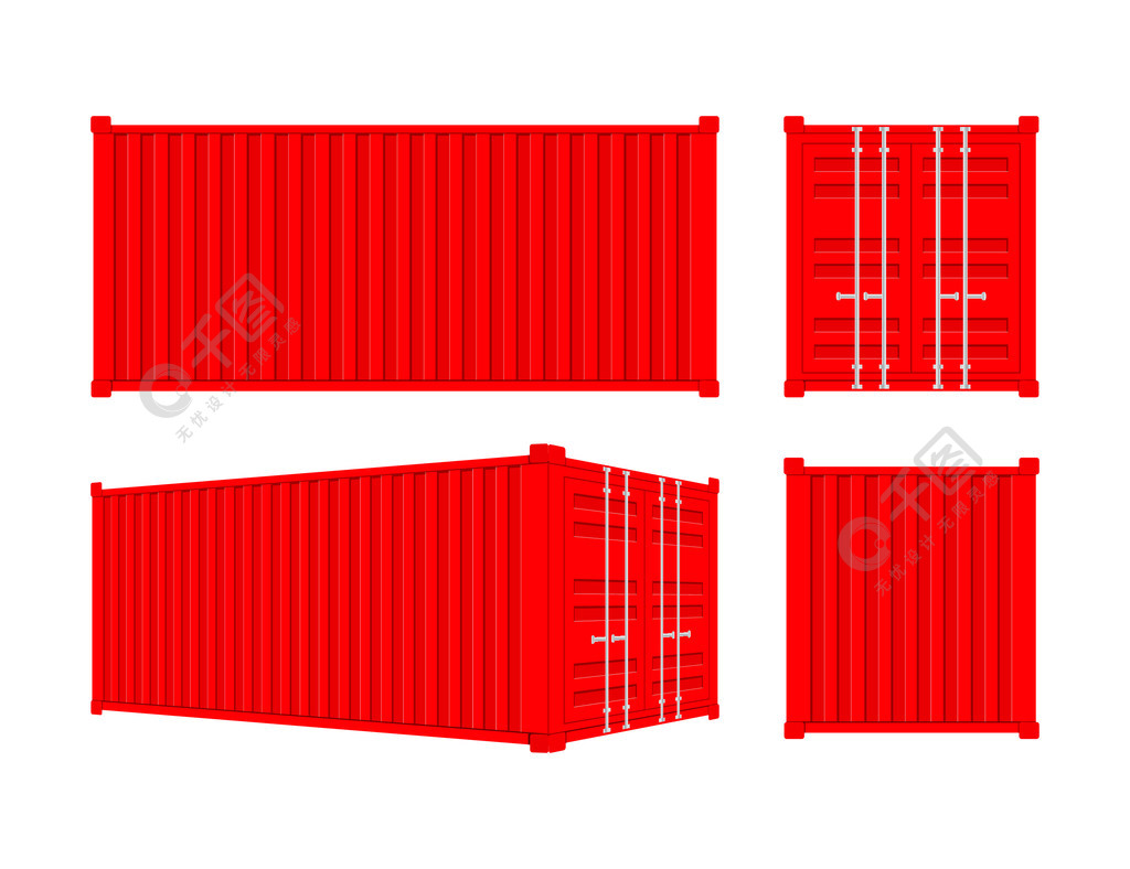 红色运输货柜二十和四十英尺用于物流和运输矢量股票插图红色运输货柜