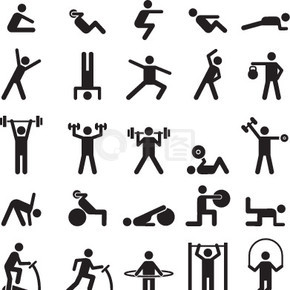 健身象形圖。人物做運動運動人物矢量圖標和符號。健身鍛煉，運動鍛煉訓練插圖。健身象形圖。人物做運動運動人物矢量圖標和符號