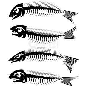 魚骨骨架集符號隔離在白色背景上。海魚圖標。魚骨骨架設置符號。海魚圖標。