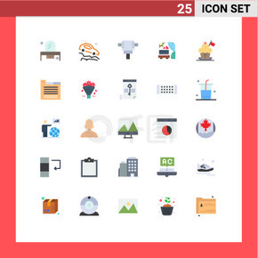 一套25個現代用戶界面圖標符號，用于炊具帽、廚師帽、斜坡、廚師、婚禮可編輯向量設計元素
