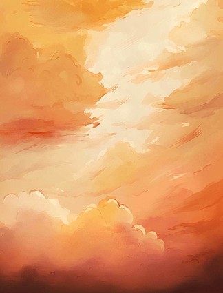 矢量手绘水彩柔和的橙色天空背景
