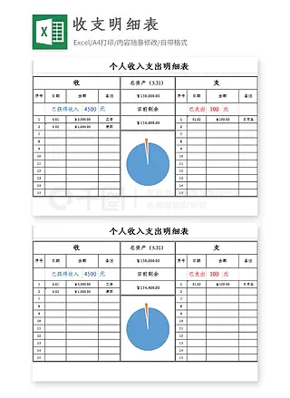 收入支出明细报表Excel模板