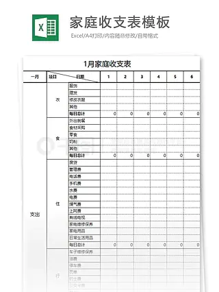 1月家庭收支表模板