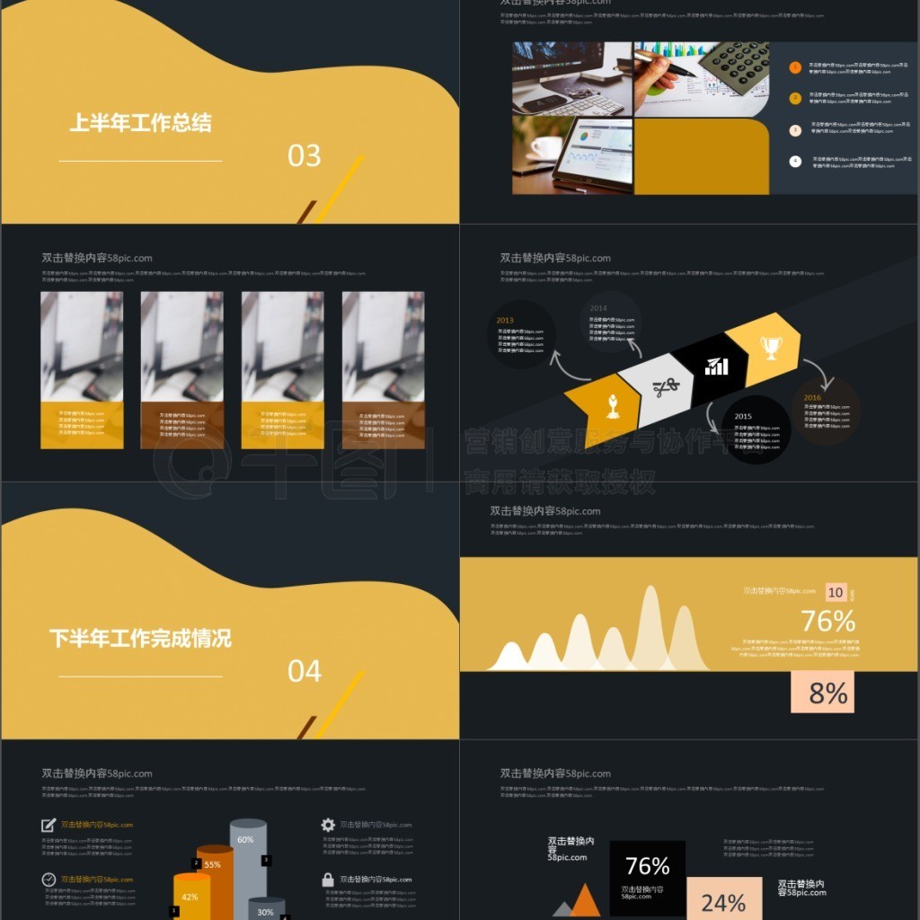 黄黑色高级典雅市场工作报告PPT模版