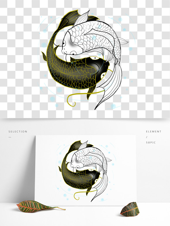 双鱼纹身免抠png透明图层素材双鱼纹身手稿纹身图案大全图片鱼鲤鱼