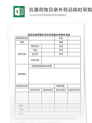 抗菌药物 i>目/i i>录/i>外药品临时采购申请表