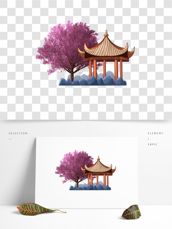 亭子装饰手绘图片大全-亭子装饰手绘素材下载-亭子装饰手绘插画-千