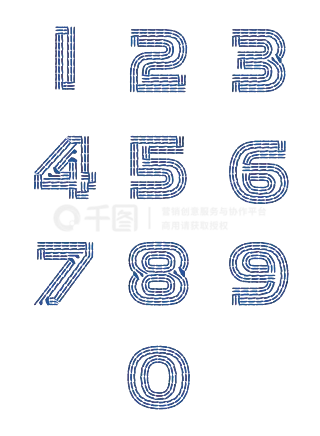 阿拉伯数字蓝色复古线条艺术字体套图