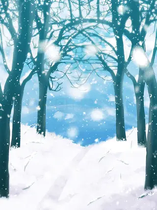 纯原创手绘小清新冬季森林下雪场景雪景背景