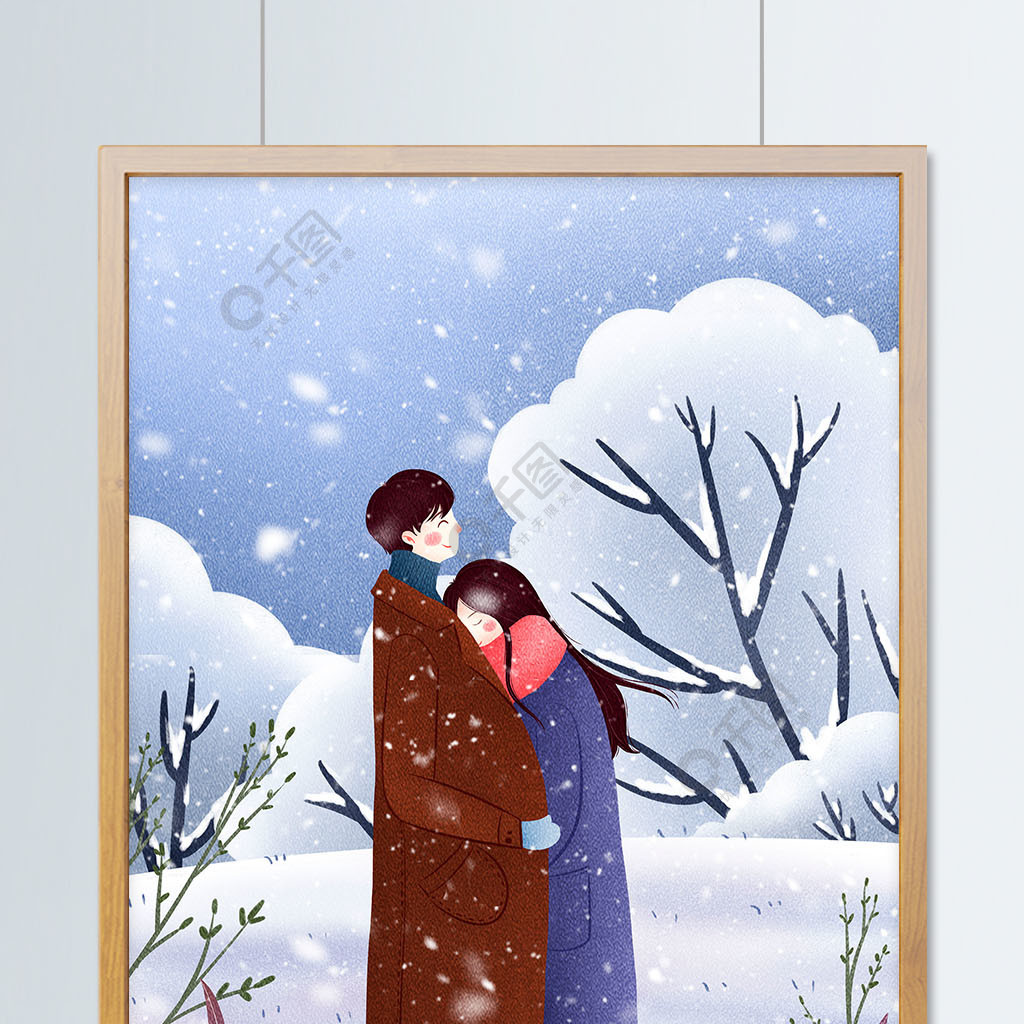 唯美冬季雪景户外雪中情侣插画2年前发布