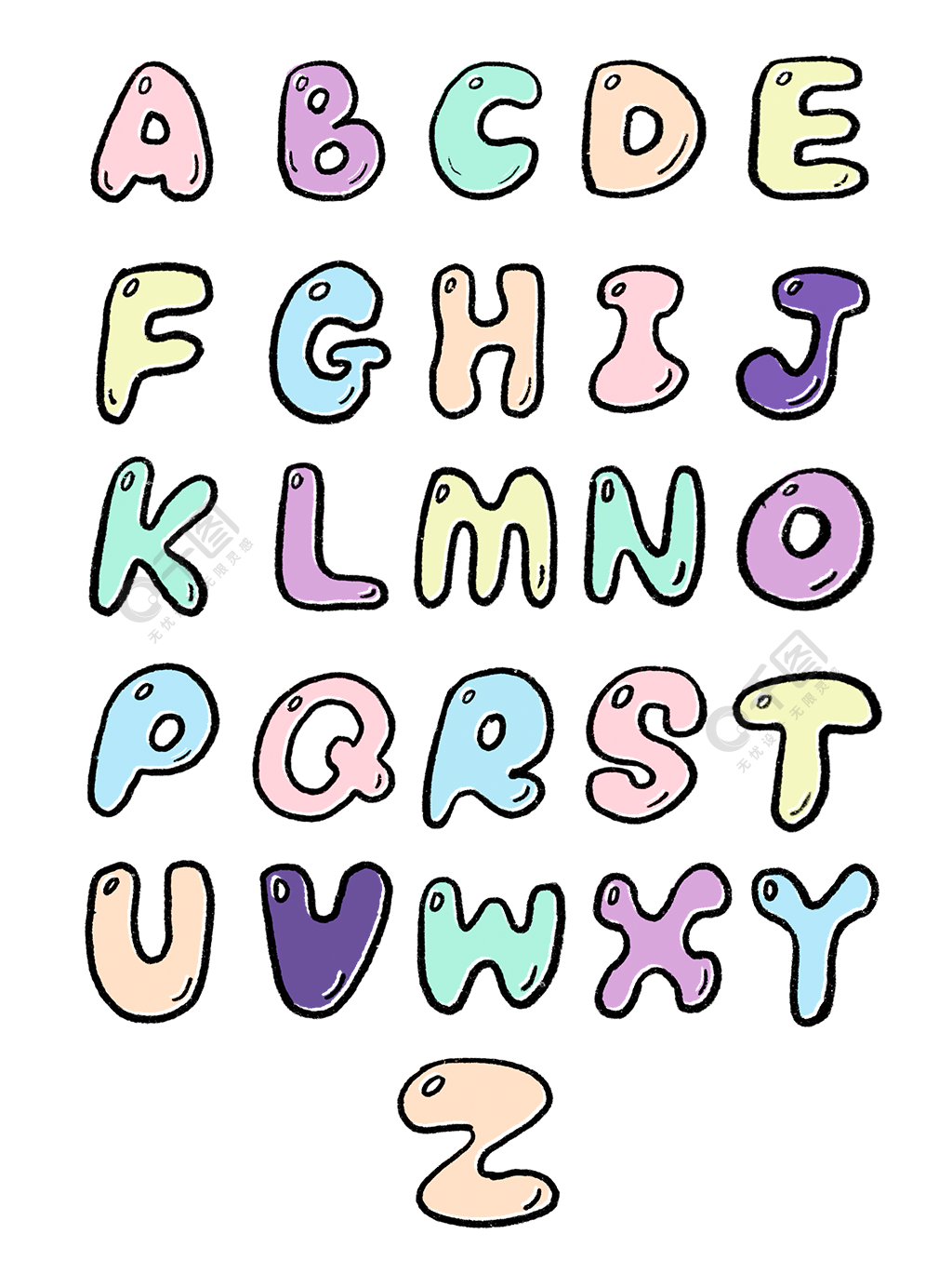 26英文字母可爱手绘气泡艺术字