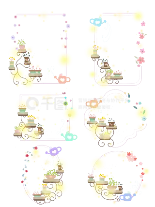 初春可爱植物盆栽糖果色文艺萌系免抠边框素材