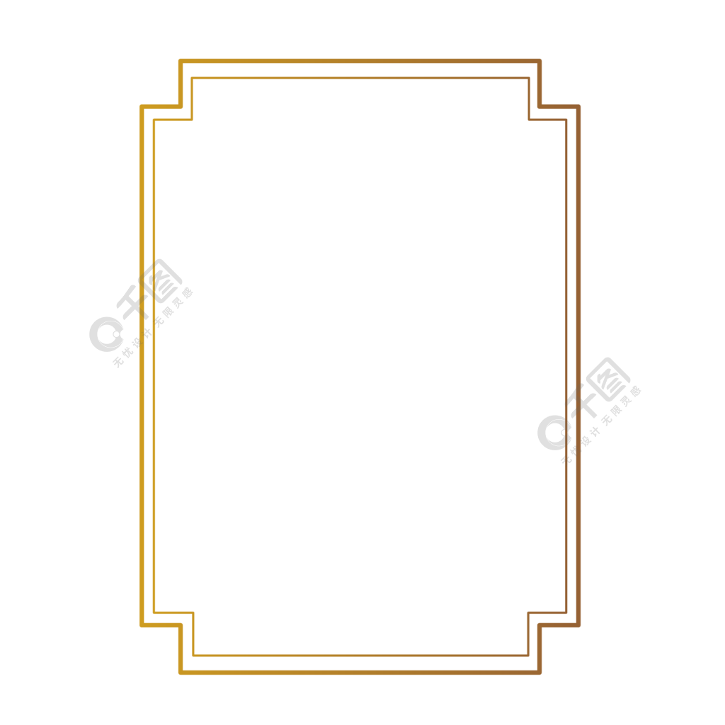 中国风元素简约渐变烫金色细线内圆角矢量边框