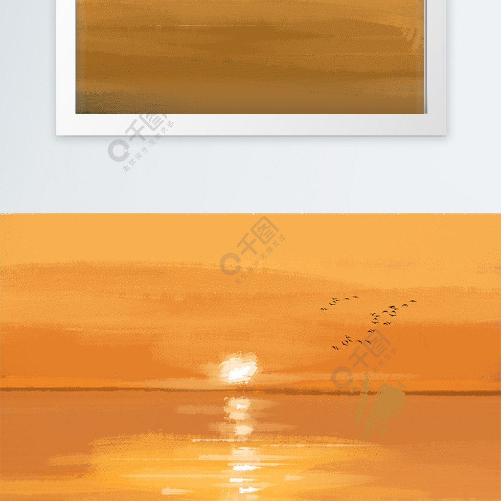 现代简约手绘油画海面夕阳装饰画