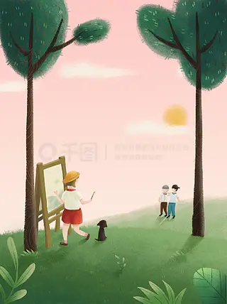 儿童节郊游郊外游玩绘画为小伙伴画画背景