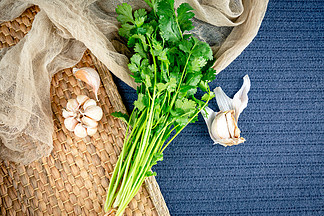 新鮮綠色蔬菜蒜頭擺拍商用素材