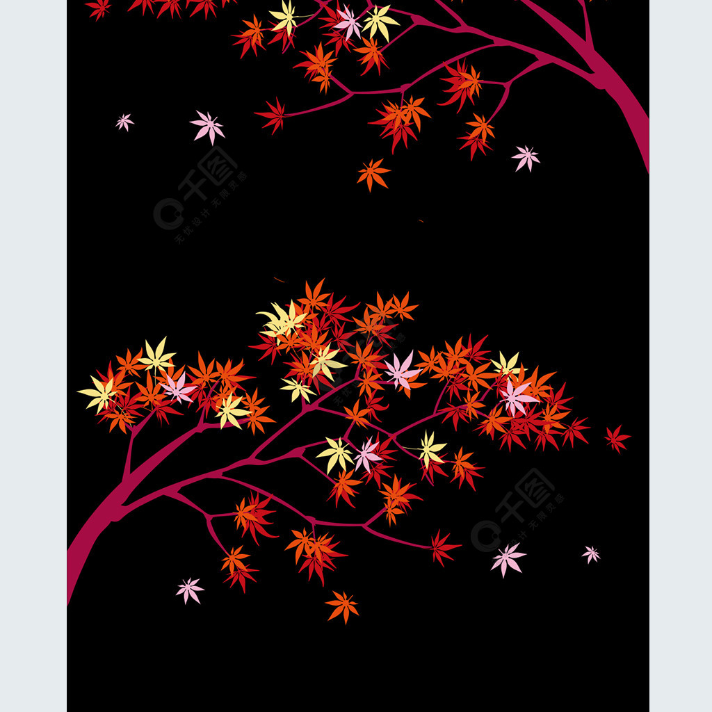 矢量黑色秋天树叶枫树卡通手机壳