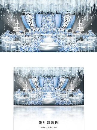 藍色歐式花紋邊框婚禮效果圖設計