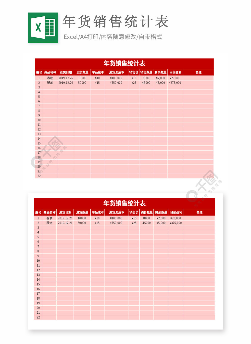 春节年货销售统计表