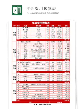 年会费用预算报表