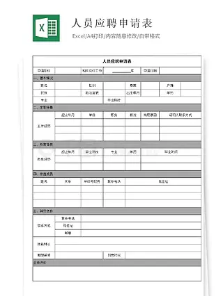 人员职位应聘申请表