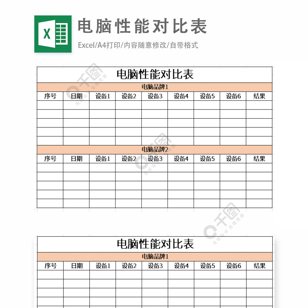 电脑性能对比表excel表格模板