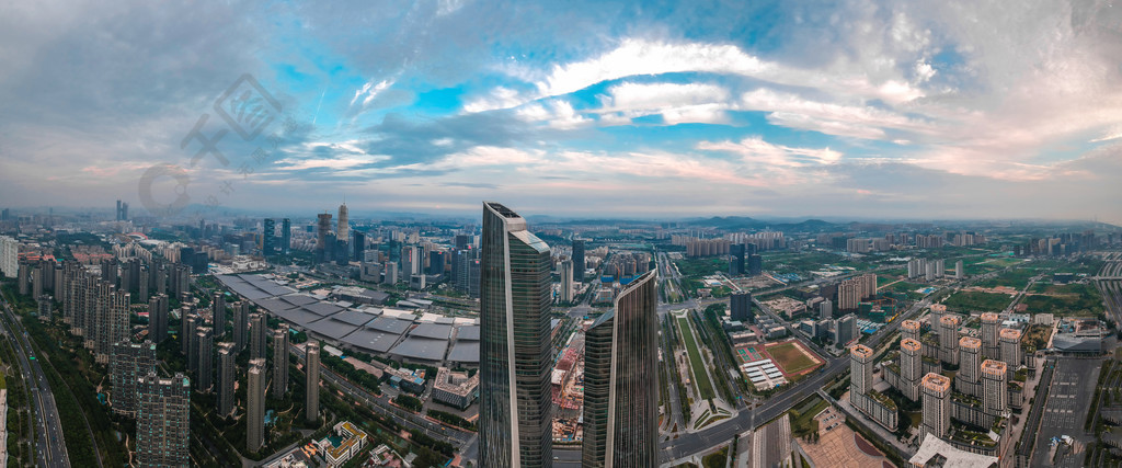 南京城市cbd高楼大厦航拍全景图