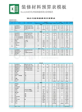 装修材料预算表模板