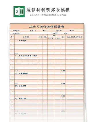装修材料预算表模板