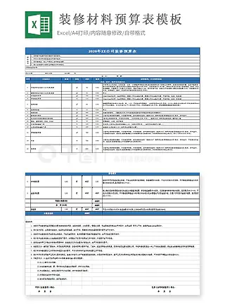 装修材料预算表模板