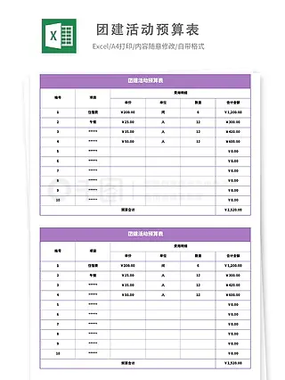 团建活动预算表模板