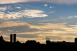 城市風景黃昏藍天云層建筑剪影高清素材