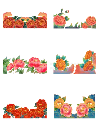 手绘国潮风牡丹花开富贵底边