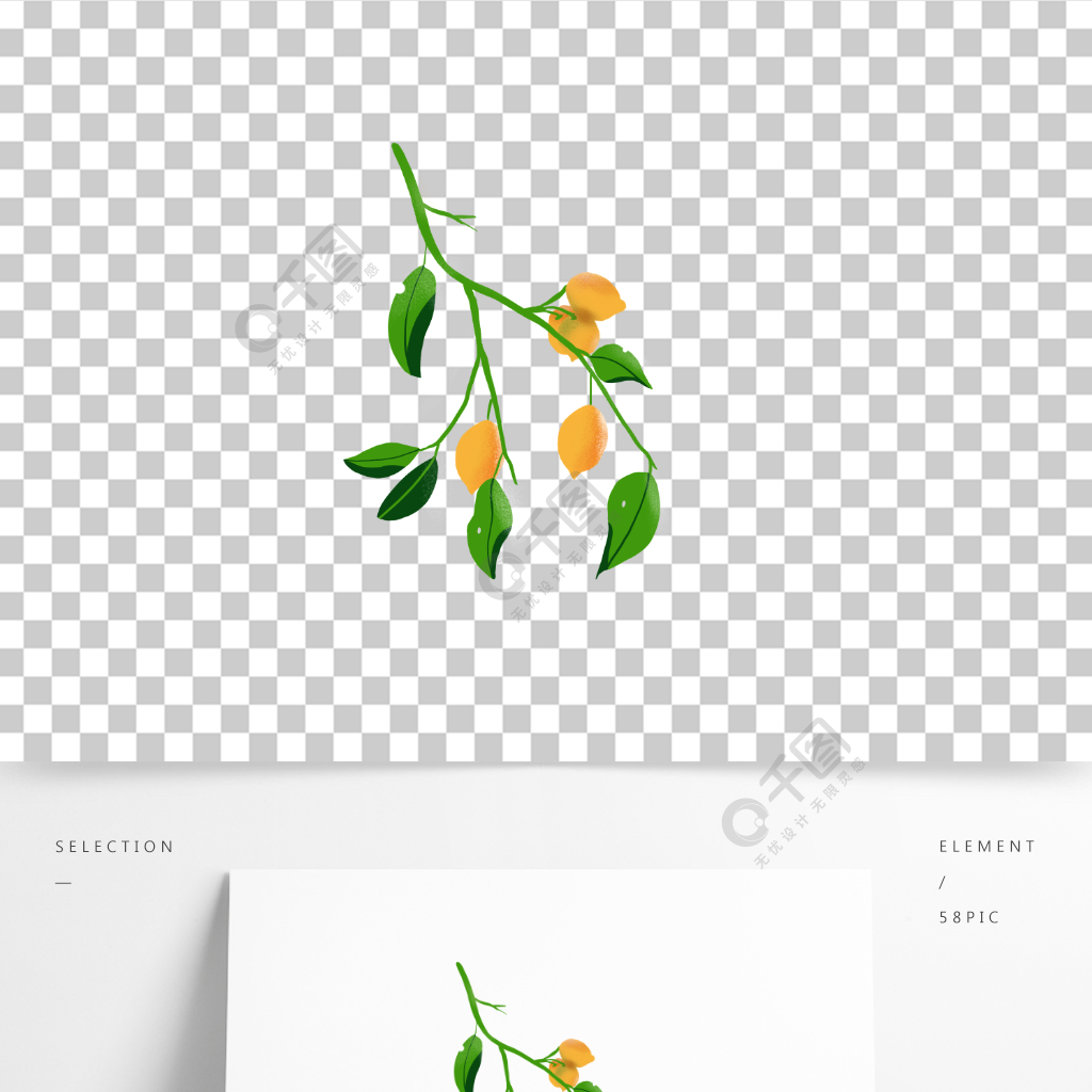 柠檬手绘树枝树叶柠檬