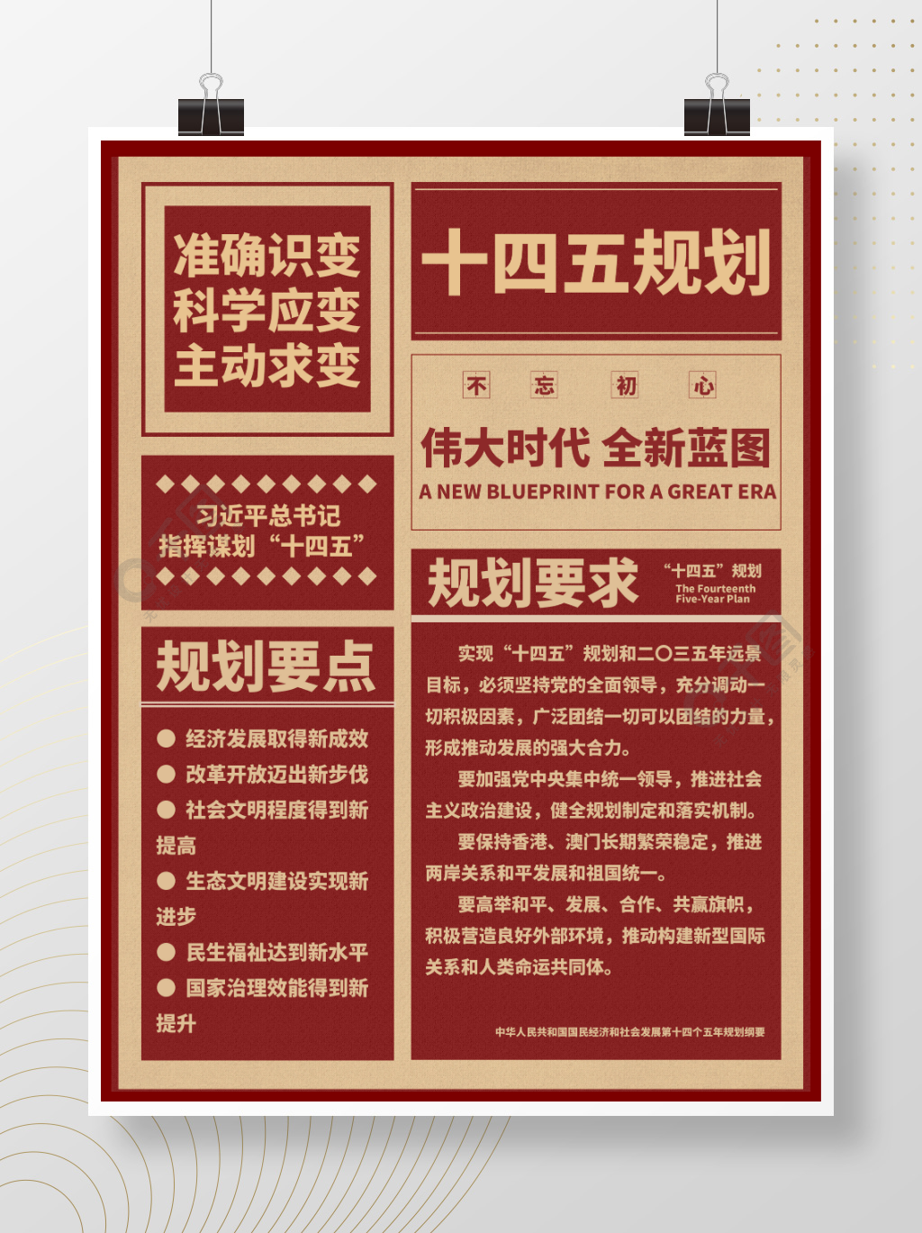 党建红色伟大时代全新蓝图十四五规划海报