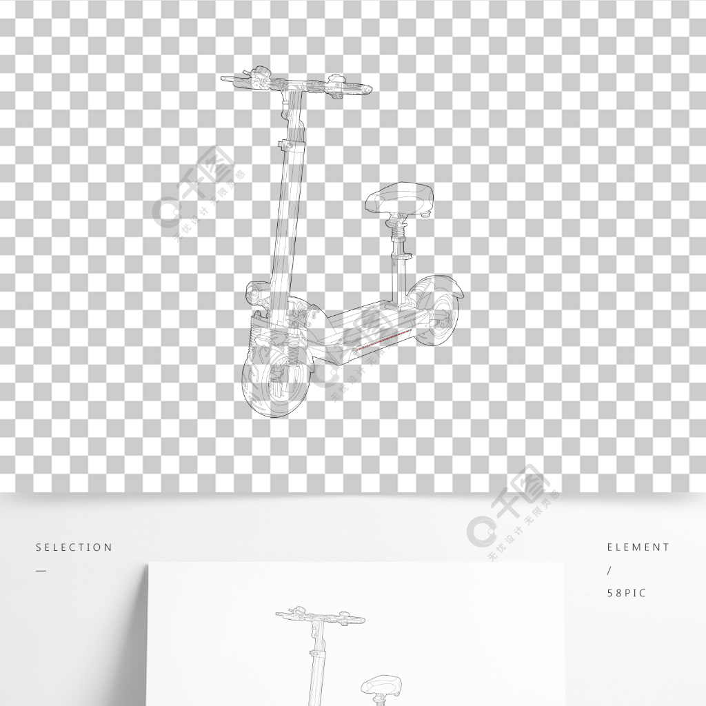 电动车详情滑板车卡通手绘线图线稿矢量高清模板免费下