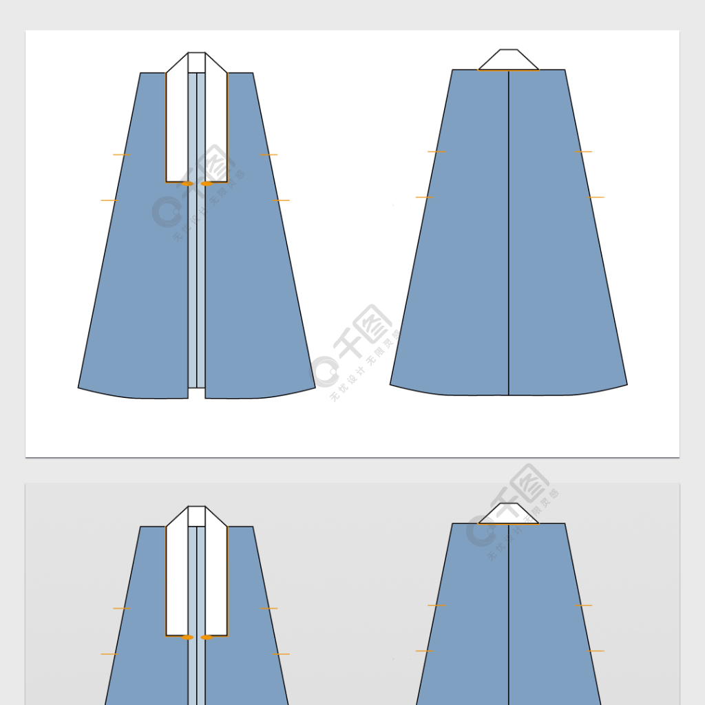 汉服明制比甲服装款式图矢量中国风古风模板免费下载