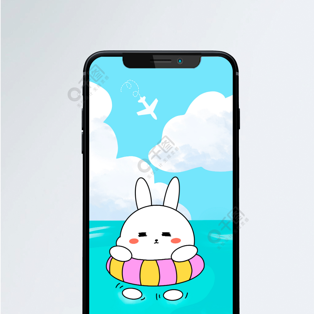 原创卡通在游泳的可爱兔子手机壁纸