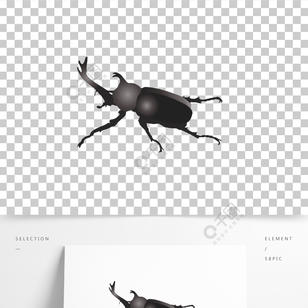 独角仙手绘矢量动物双叉犀金龟