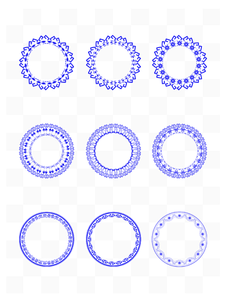 瓷器蓝色边框艺术线型花纹框AI矢量元素