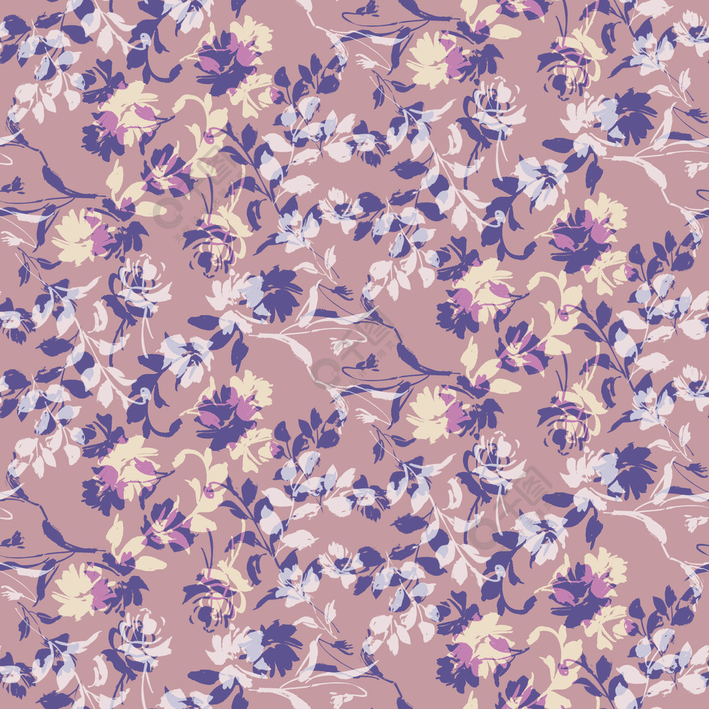淡紫色花卉四方连续纺织墙纸图案