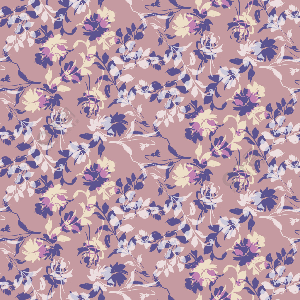 淡紫色花卉四方连续纺织墙纸图案