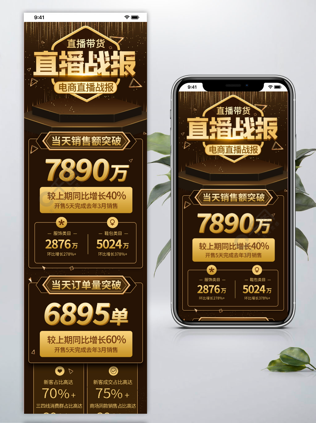 手机端模板大气简约金直播业绩战报直播战果