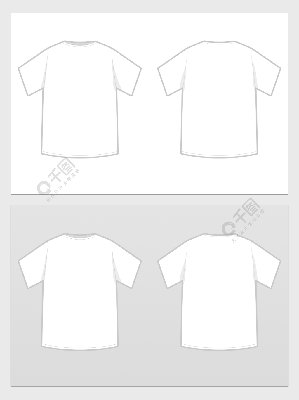 矢量白色圆领短袖t恤正反面款式效果图模板