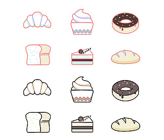 手绘感装饰插画小图标蛋糕甜品面包