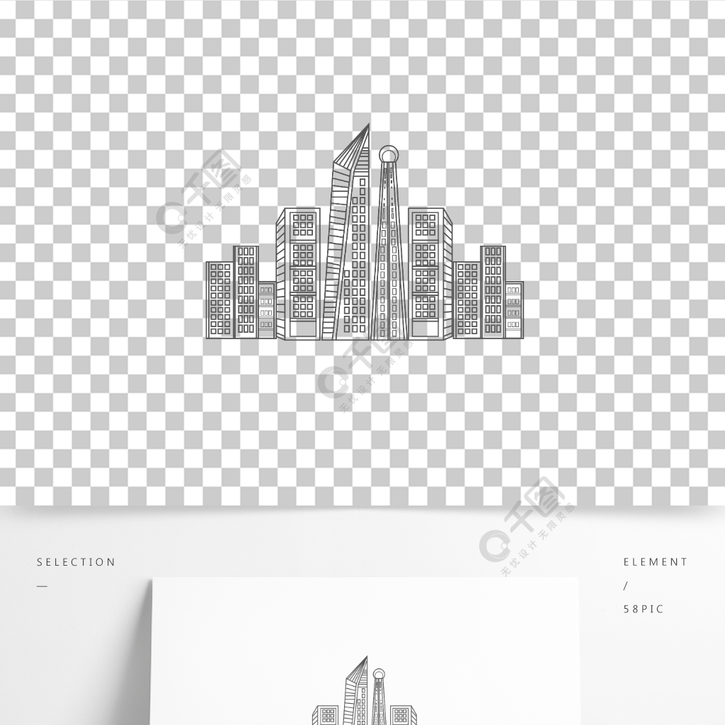 商务科技城市高楼大厦白描线稿剪影